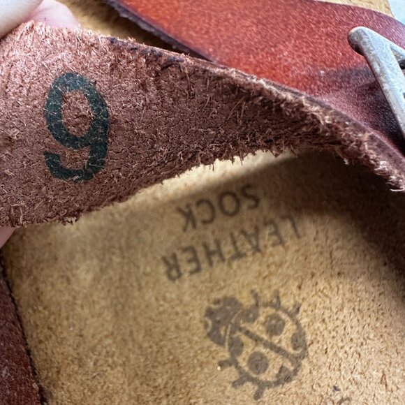 Yokono Sandals Womens Size 9 Cognac Leather Toe Loop Slides Adjustable Buckle - Picture 11 of 11